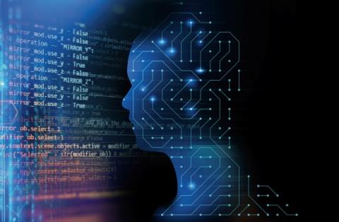 Image representing data management and interpretation, with the figure of a person and connection points